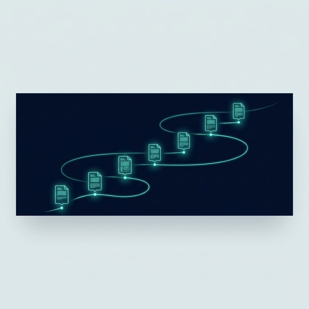 Retentive AI — a glowing timeline connecting matter documents across time, representing persistent memory