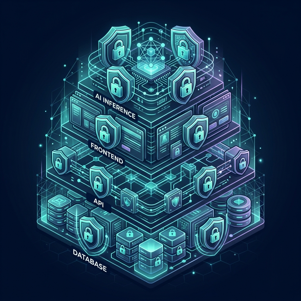 eety.ai — Security woven into every layer of the application architecture: database, API, AI inference, and frontend