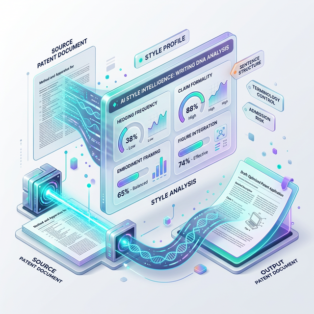 eety.ai — Style Intelligence feature analyzing a patent attorney's writing DNA extracted from reference patent applications to mirror their drafting style